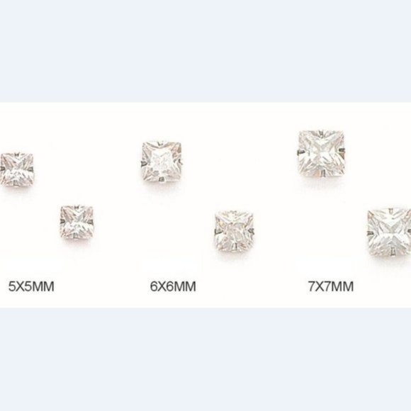 14K Pure Solid White/Yellow Gold Square Light Prong Set Stud Earrings Size 7x7mm - Picture 2 of 6